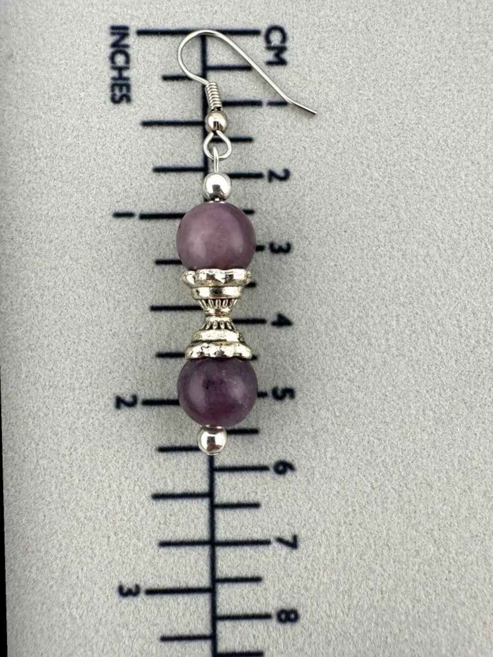 Lavender Jade Earrings Surgical Stainless Steel Purple Gemstone Dangle Handmade